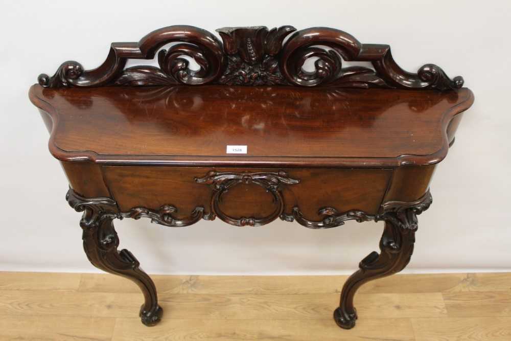 Victorian mahogany console/hall table with carved and pierced back and shaped frieze drawer on scrol - Image 2 of 4