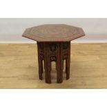 Kashmir lacquered occasional table with octagonal top on folding base