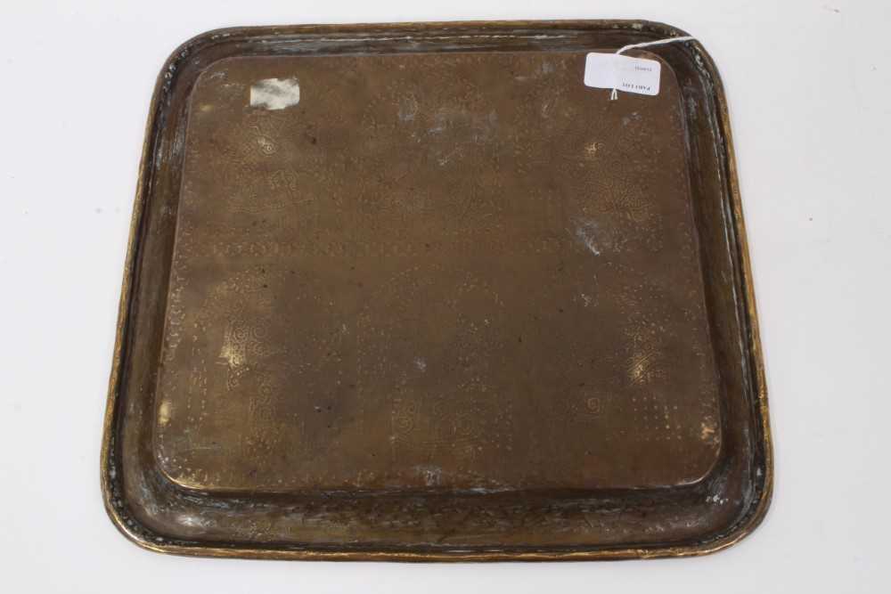 Interesting Islamic tray of square form with engraved decoration of Statesmen - Image 2 of 2