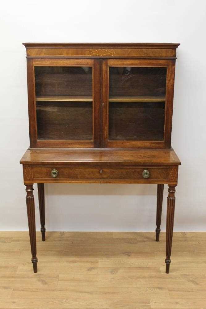 Good quality 19th century Sheraton revival vitrine cabinet on stand, the twin glazed doors enclosing