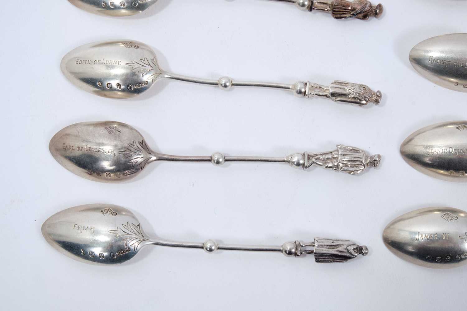 Unusual Victorian silver set of Sir Walter Scott character spoons - Image 3 of 6