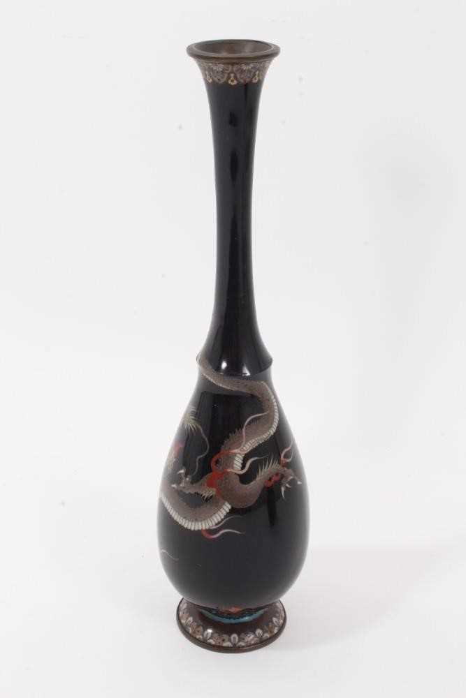 Japanese cloisonné vase with dragon decoration and a small pair of cloisonne vases - Image 4 of 17