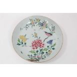 Chinese famille rose saucer dish, Qianlong period, decorated with an exotic bird perfected on a bran