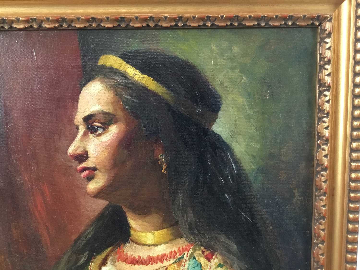 Late 19th century Orientalist School oil on canvas - portrait of a Sicilian Beauty, apparently unsig - Image 7 of 7