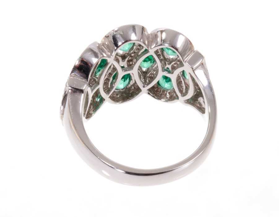 Emerald and diamond dress ring with ten oval mixed cut emeralds within brilliant cut diamonds, all i - Image 3 of 3