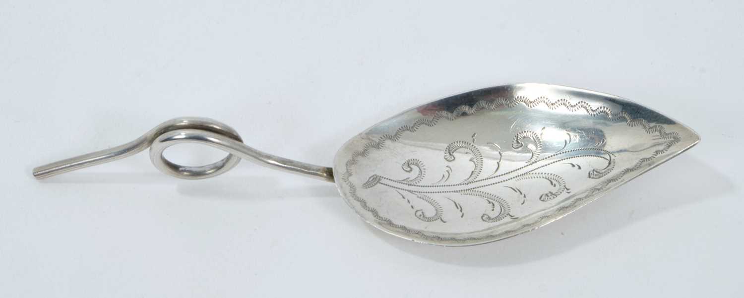 George III silver caddy spoon in the form of a leaf