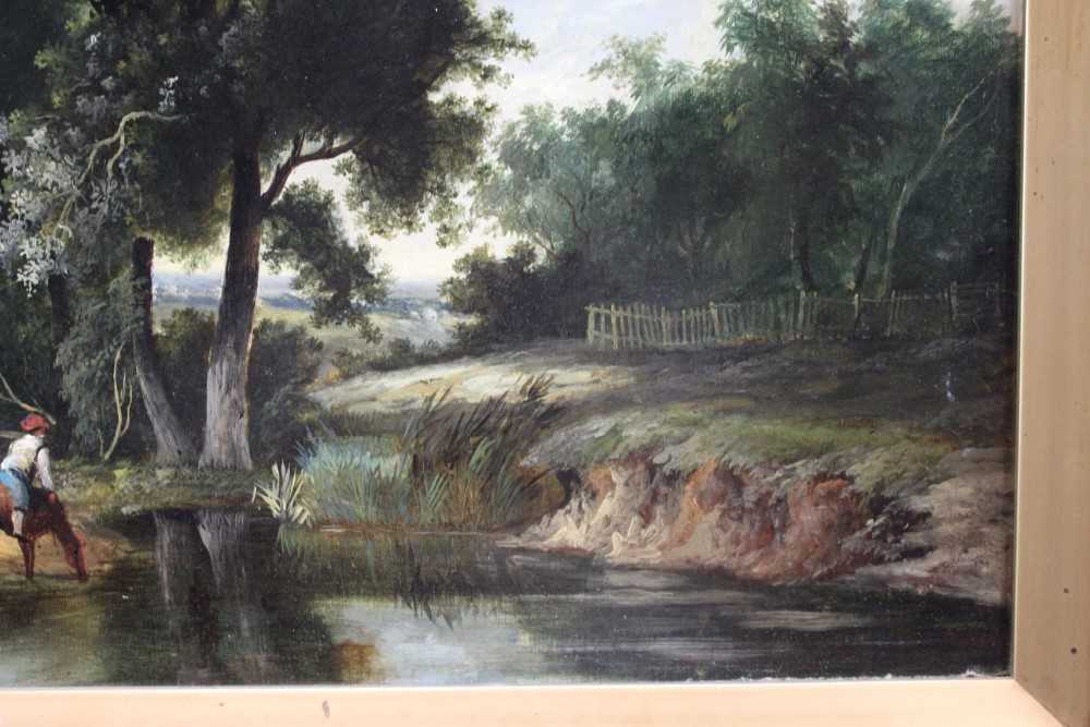 Joseph Paul (1804-1887) - Norwich School- oil on board- landscape with figure on horse at a stream - Image 6 of 8
