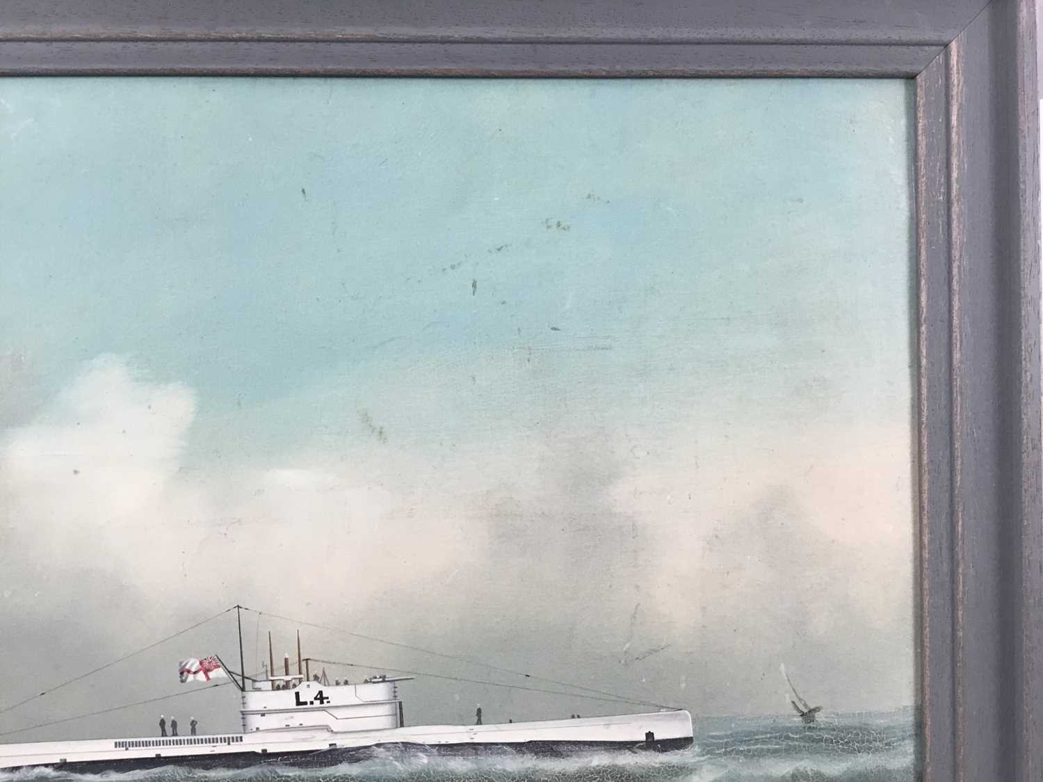 Rare 1920s Hong Kong School gouache on board - The First World War British Submarine H.M.S. L4 , tit - Image 4 of 9