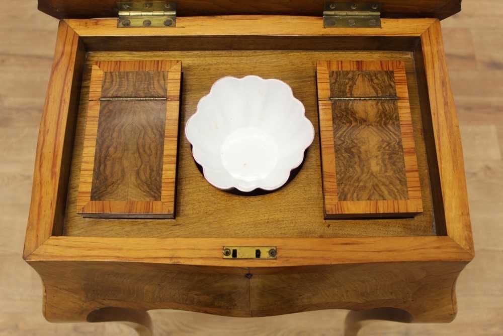 Victorian walnut teapoy, shaped rectangular form, the quarter-veneered crossbanded top higher to rev - Image 4 of 6