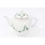 Bristol ogee shaped teapot and cover, circa 1772, with green-painted swags of flowers, the spout and
