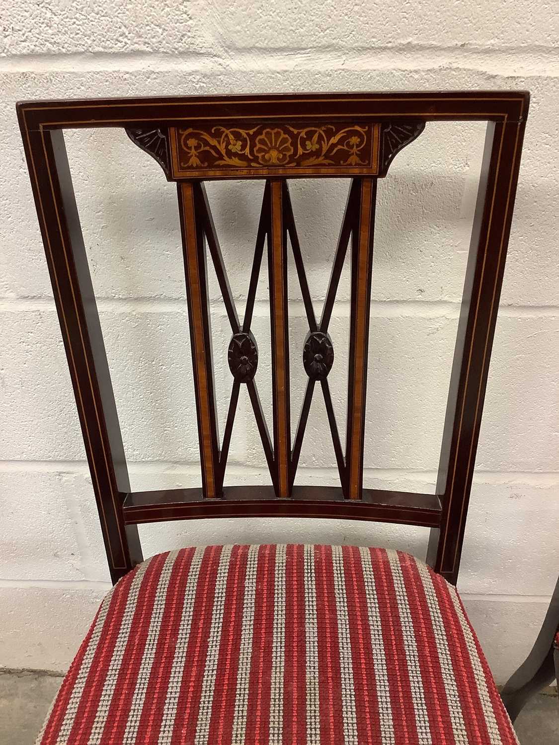 Set of four Edwardian mahogany and marquetry inlaid salon chairs - Image 3 of 4