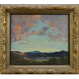 Lewis Taylor Gibb (1873-1945) oil on canvas - Extensive Landscape, 29cm x 33cm, in glazed gilt frame