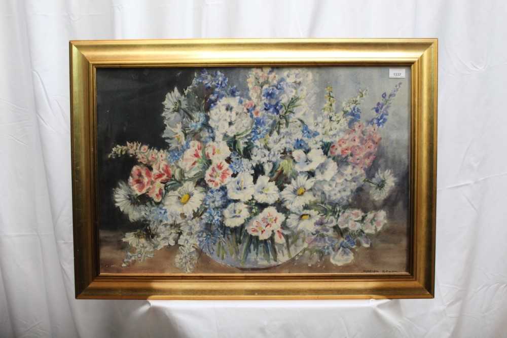 Marion Broom (1878-1962) watercolour - still life profusion of summer flowers, signed, 50cm x 75cm, - Image 2 of 6