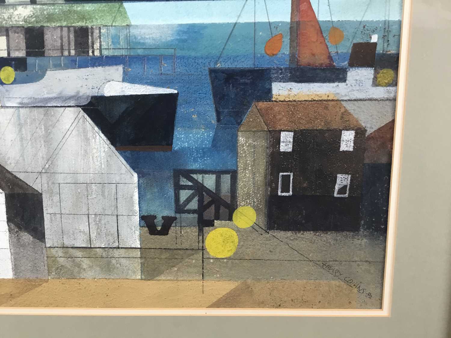 Henry Collins (1910-1994) mixed media, Tollesbury - coastal scene with tower, signed and dated ‘91 - Image 4 of 7