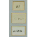 Thomas Churchyard, trio of pencil drawings of horses, framed as one