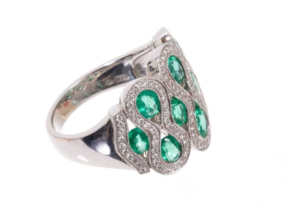 Emerald and diamond dress ring with ten oval mixed cut emeralds within brilliant cut diamonds, all i - Image 2 of 3
