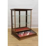 Eearly 20th century mahogany shops display table top cabinet, bearing retailers plaque for O. C. Haw