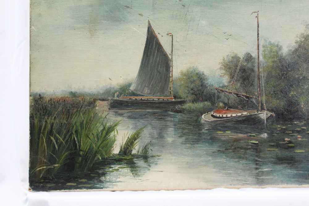 Charles Frederick Rump, pair of early 20th century oils on canvas - Wherries sailing on the Norfolk - Image 13 of 16
