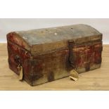 Good 17th century velvet upholstered dome top trunk with iron strap work mounts Provenance: Remov