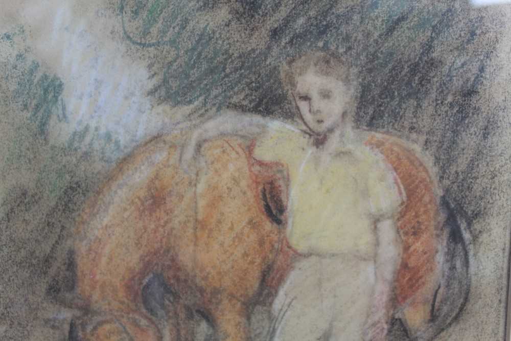 Percy Harland Fisher (1867-1944) pastel - a boy and a horse, in glazed frame - Image 3 of 5