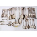 Composite part service of 19th century fiddle pattern cutlery, with engraved crest, 43 pieces