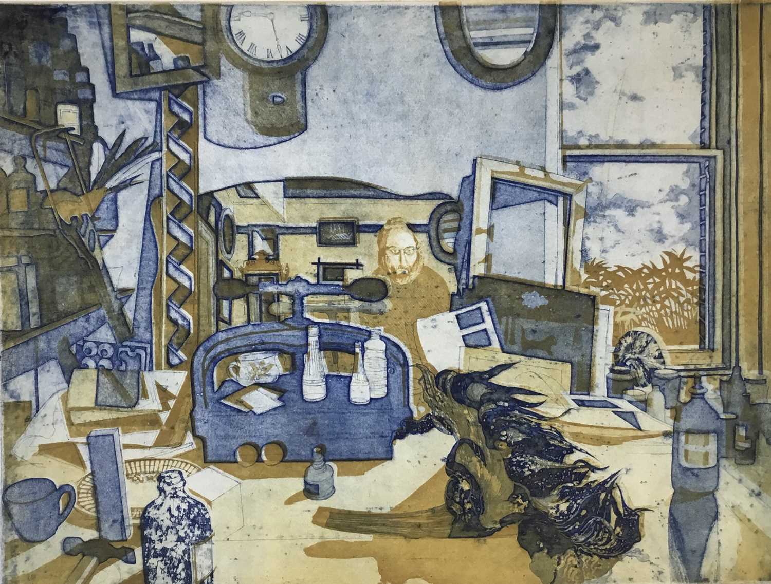 Richard Bawden (b. 1936) etching and aquatint in colours, Clutter, signed, artists proof, unframed.