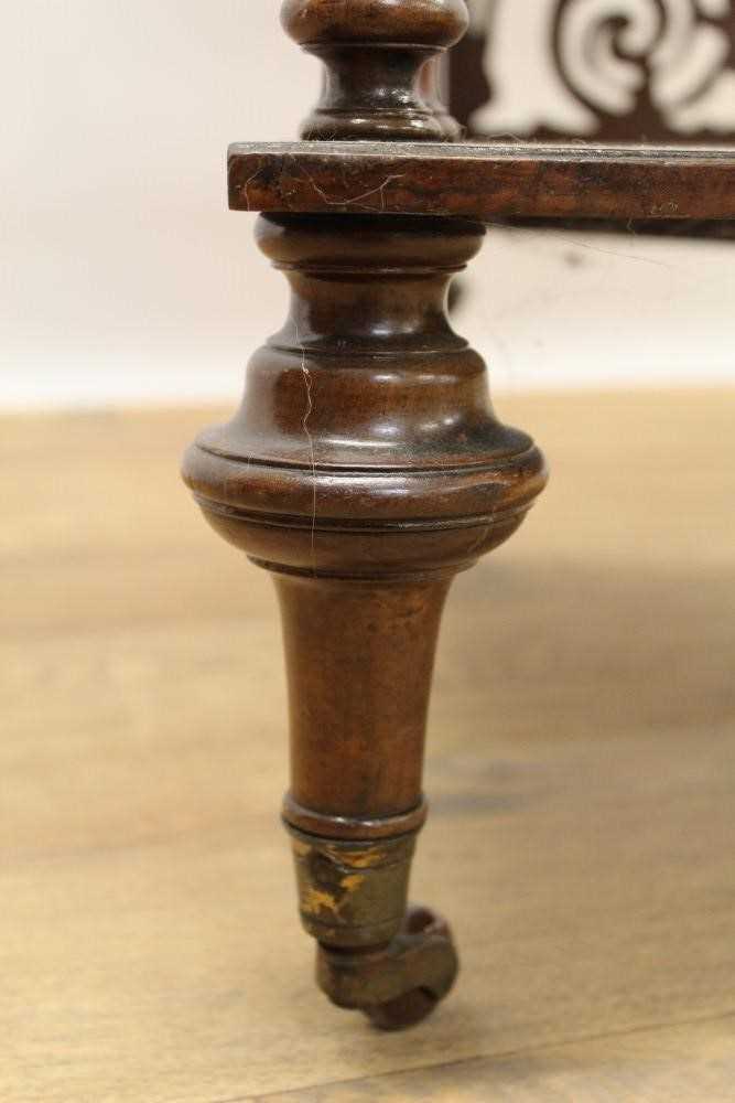Victorian inlaid burr walnut veneered bow front four tier corner whatnot with finely pierced scroll - Image 7 of 12