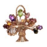 Gold and gem-set ‘Gardenia’ ring with a stylised basket of flowers, on a plain gold shank. Finger si