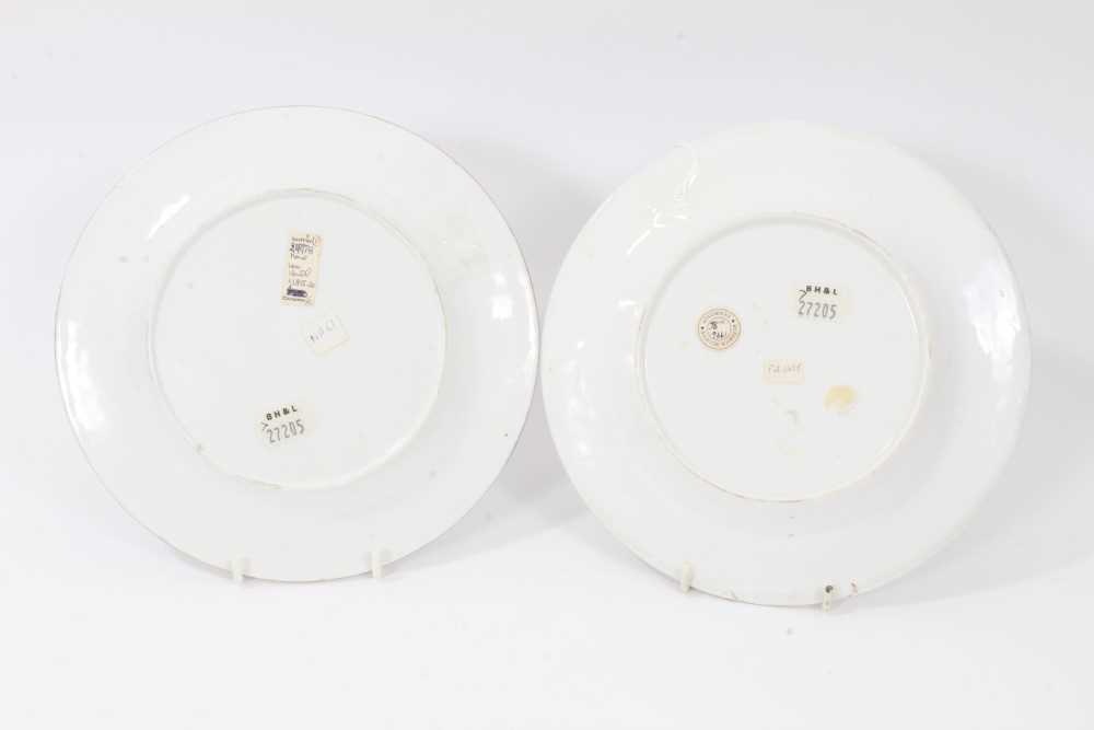 Pair of New Hall plates, circa 1815-20, with printed and coloured titled scenes, the edges with reli - Image 4 of 4