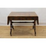 Regency rosewood sofa table with satinwood crossbanded top on end standards