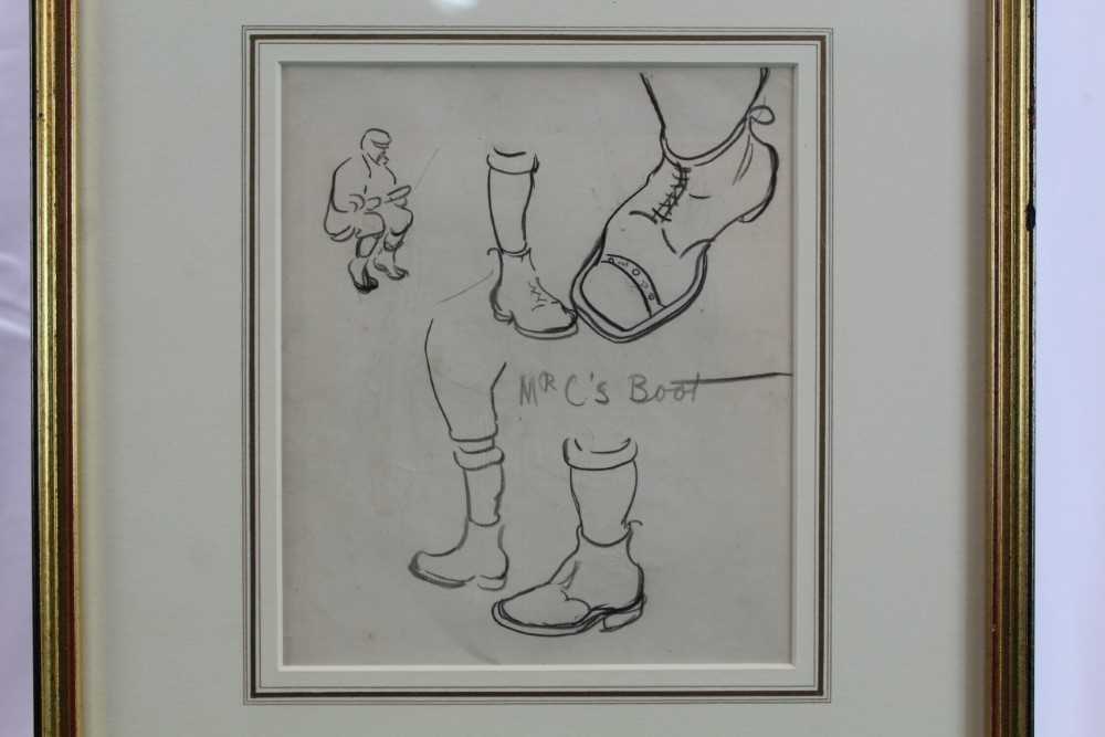 Early 20th , English School, pencil sketches - 'Mr C's Boot', sketches verso, 20cm x 17cm, in glazed