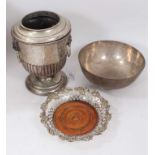 Late 19th century silver plated wine cooler of half fluted form, and other items