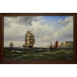 Vilhelm Melbye (1824-1882) large oil on canvas - shipping off the coast, signed, framed