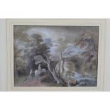 Manner of Thomas Gainsborough, pencil and watercolour - Extensive Landscape with Figures and a Horse