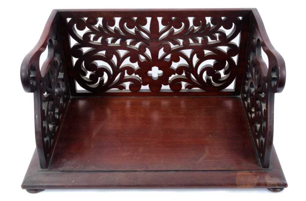 Good 19th century mahogany book carrier with fretwork sides