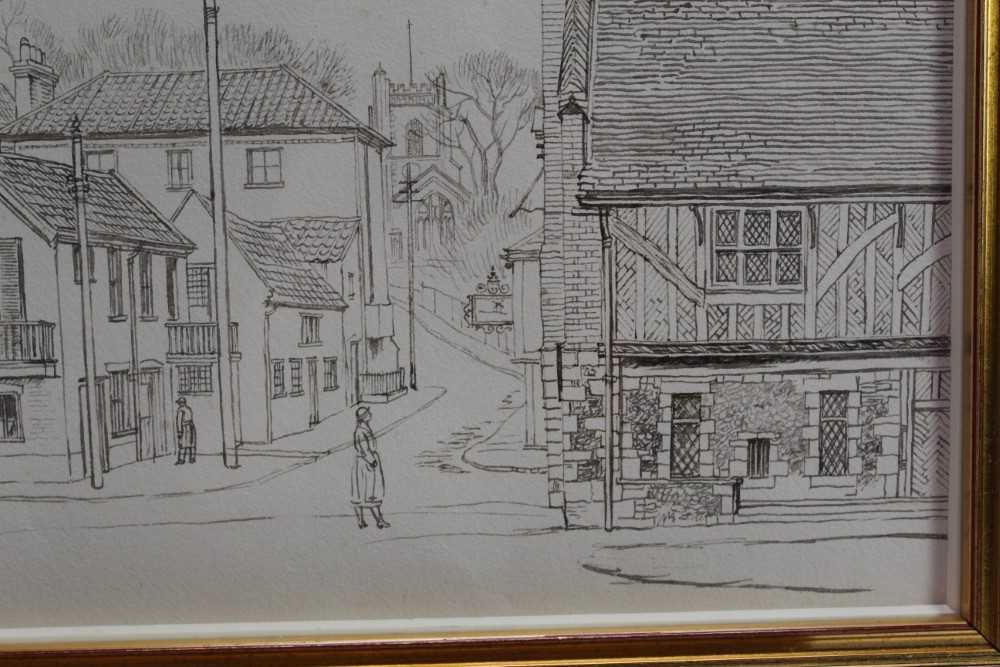 Randolph Schwabe (1885-1948) pen and ink - Crabbe Street and the Moot Hall, Aldeburgh, 1932, in glaz - Image 3 of 7