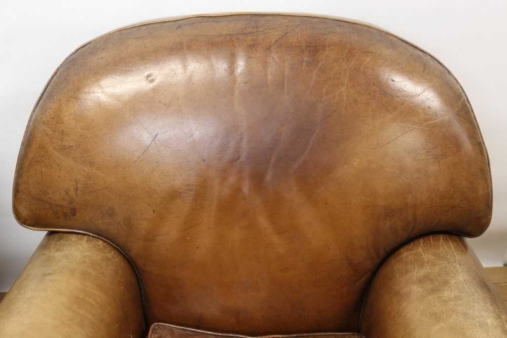 Pair of early 20th century brown leather upholstered club chairs - Image 3 of 8
