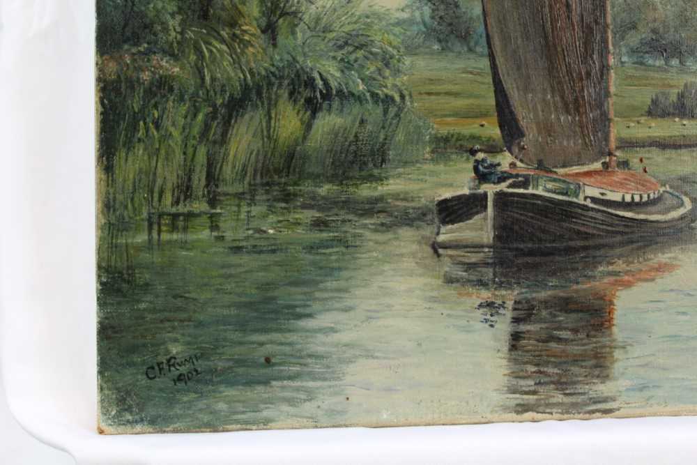 Charles Frederick Rump, pair of early 20th century oils on canvas - Wherries sailing on the Norfolk - Image 2 of 16