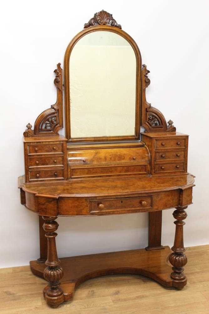 Victorian burr walnut veneered dressing table with arched mirror with jewellery compartment enclosed - Image 6 of 7