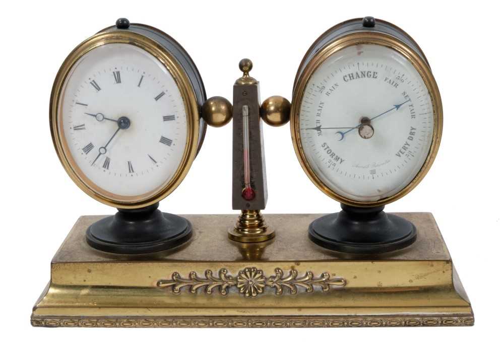 Late Victorian-style combination desk clock and barometer