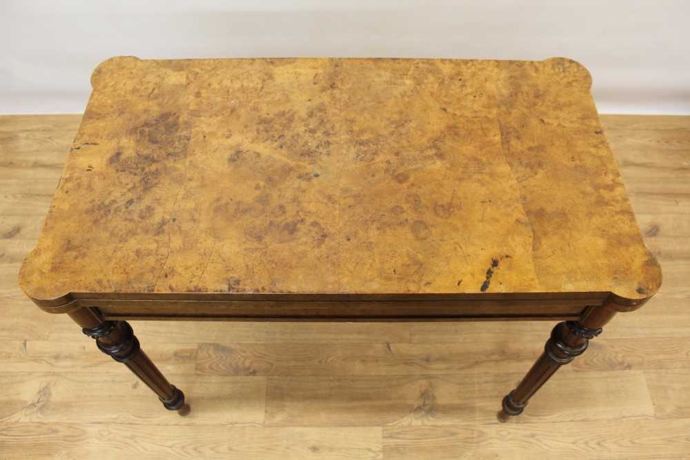 Rare Victorian burr walnut card table by Gillow & Co, rectangular fold over top with projecting angl - Image 2 of 10