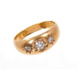 Early 20th century 18ct gold diamond three stone gypsy ring