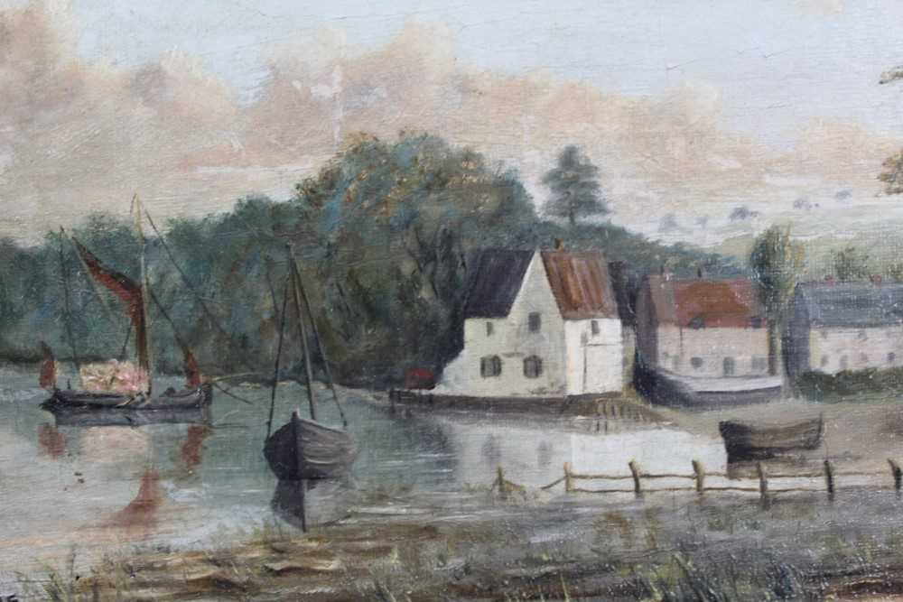 J. Crane A view of Pin Mill on the Orwell, oil on canvas, signed and dated 1885, in maple frame. - Image 4 of 7