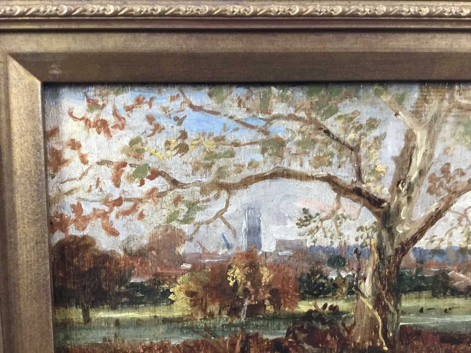 Thomas Churchyard (1798-1865) oil on panel - View through trees, inscribed 'Anna' verso, 13.5cm x 28 - Image 2 of 8