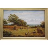 J Hughes - late 19th century oil on canvas in original gilt frame - Sunny Cornfield. 29cm x 44.5cm