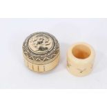 19th century Chinese ivory archer’s ring and engraved pot