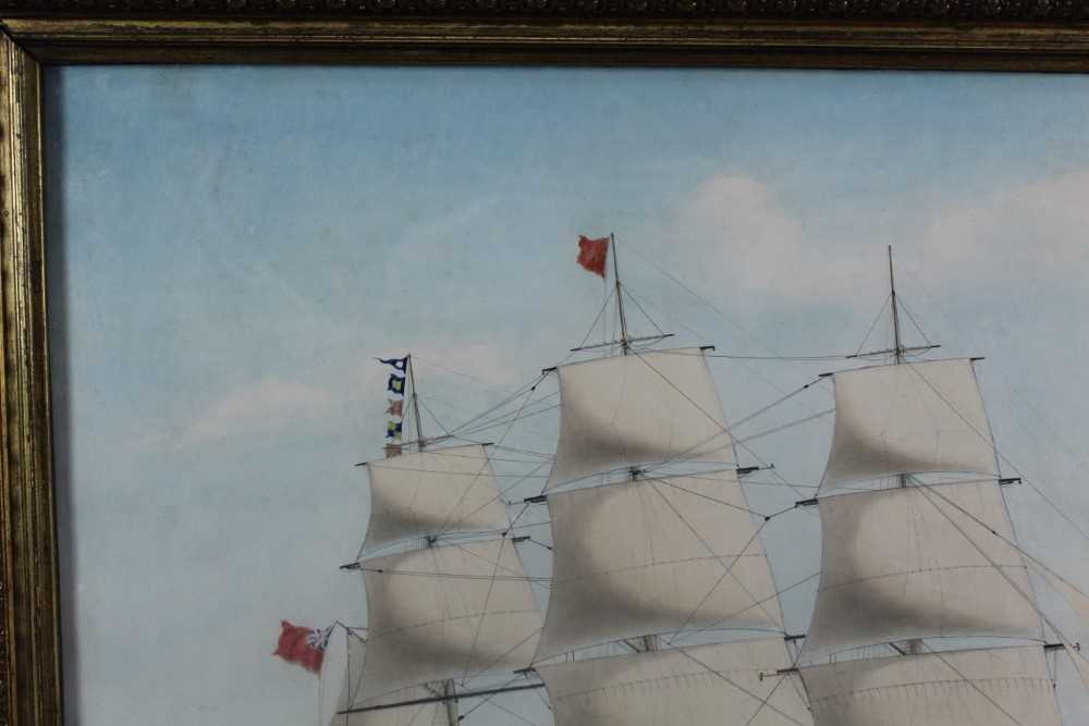 Mid 19th century watercolour - an East Indiaman at sea, titled verso with original text 'Assaye, Eas - Image 5 of 9