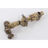 Georgian silver gilt baby's rattle, with scroll and floral decoration,