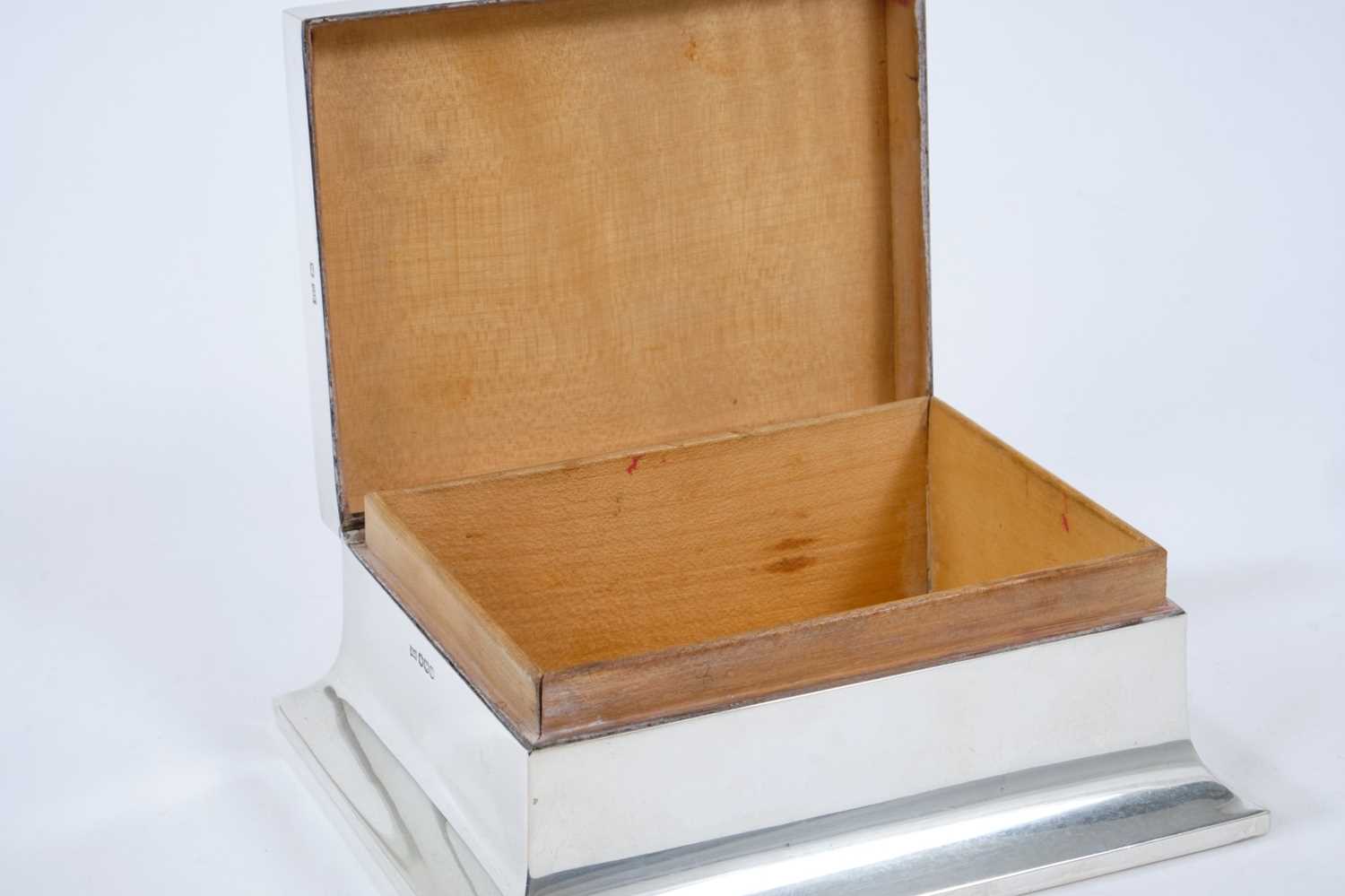 1920s silver cigarette box of rectangular form, wood lined interior and hinged cover - Image 2 of 2