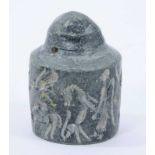 Rare early carved stone cylinder seal, possibly Assyrian, with pierced terminal and profusely carved